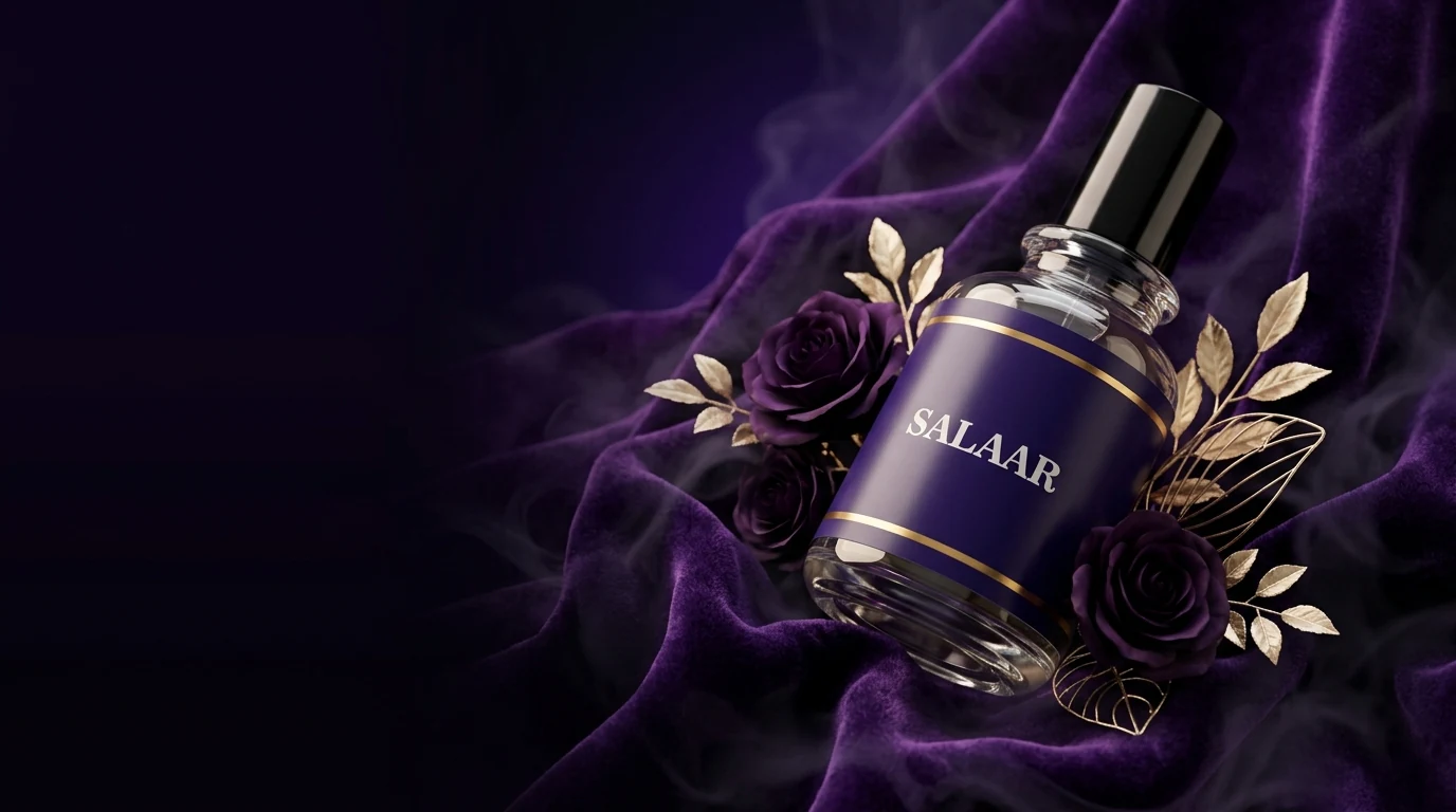 Salaar perfume by Scentiorita with gold leaves and purple roses