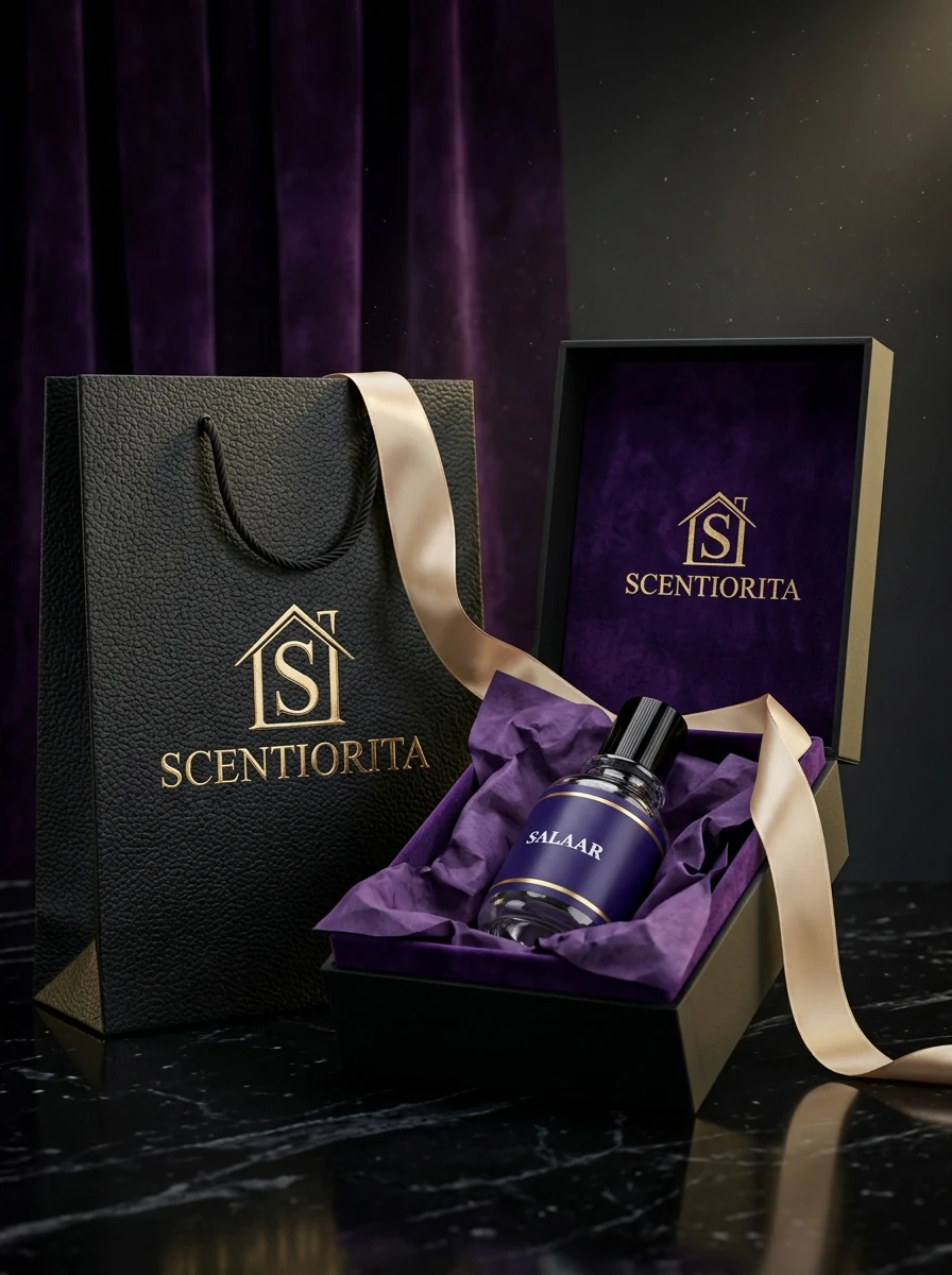 Scentiorita gift bag and open perfume presentation box